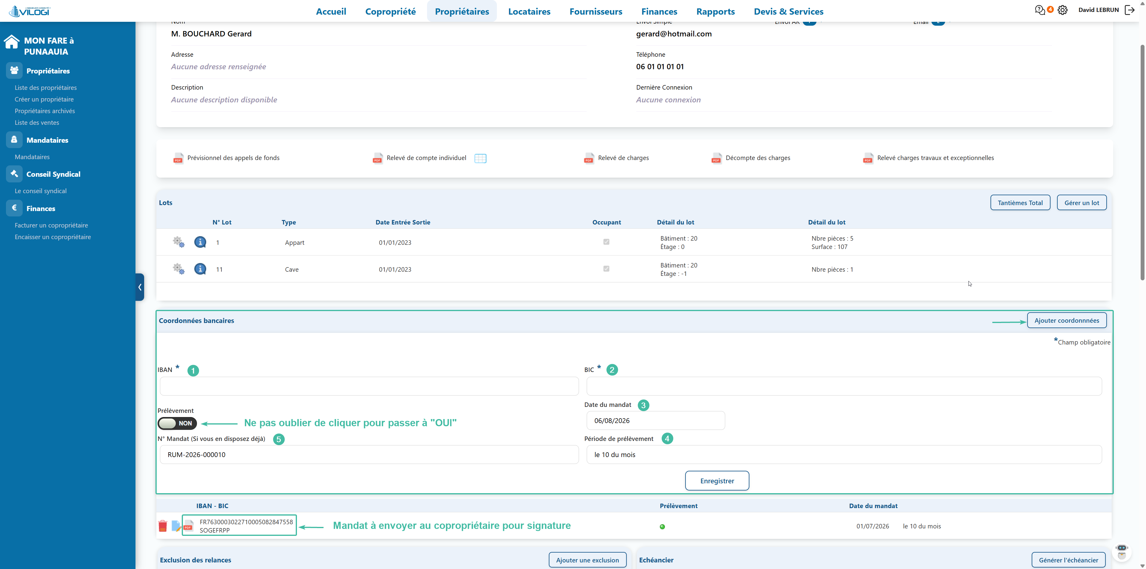 Déclaration du mandat SEPA sur la fiche du propriétaire Tutoriel logiciel immobilier pour syndics et administrateurs de biens